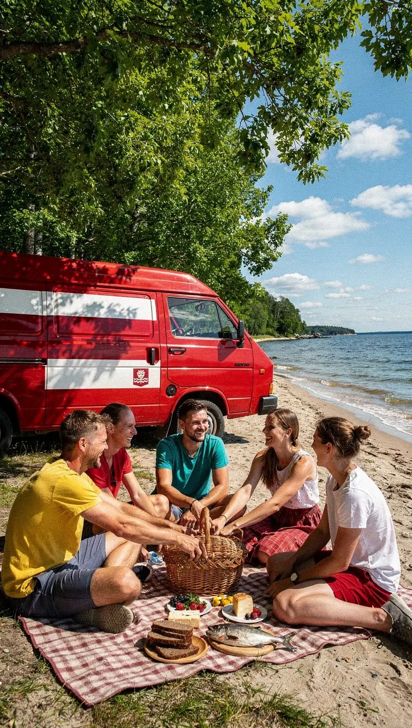 A map featuring a detailed route plan for a road trip across Latvia's picturesque landscapes.